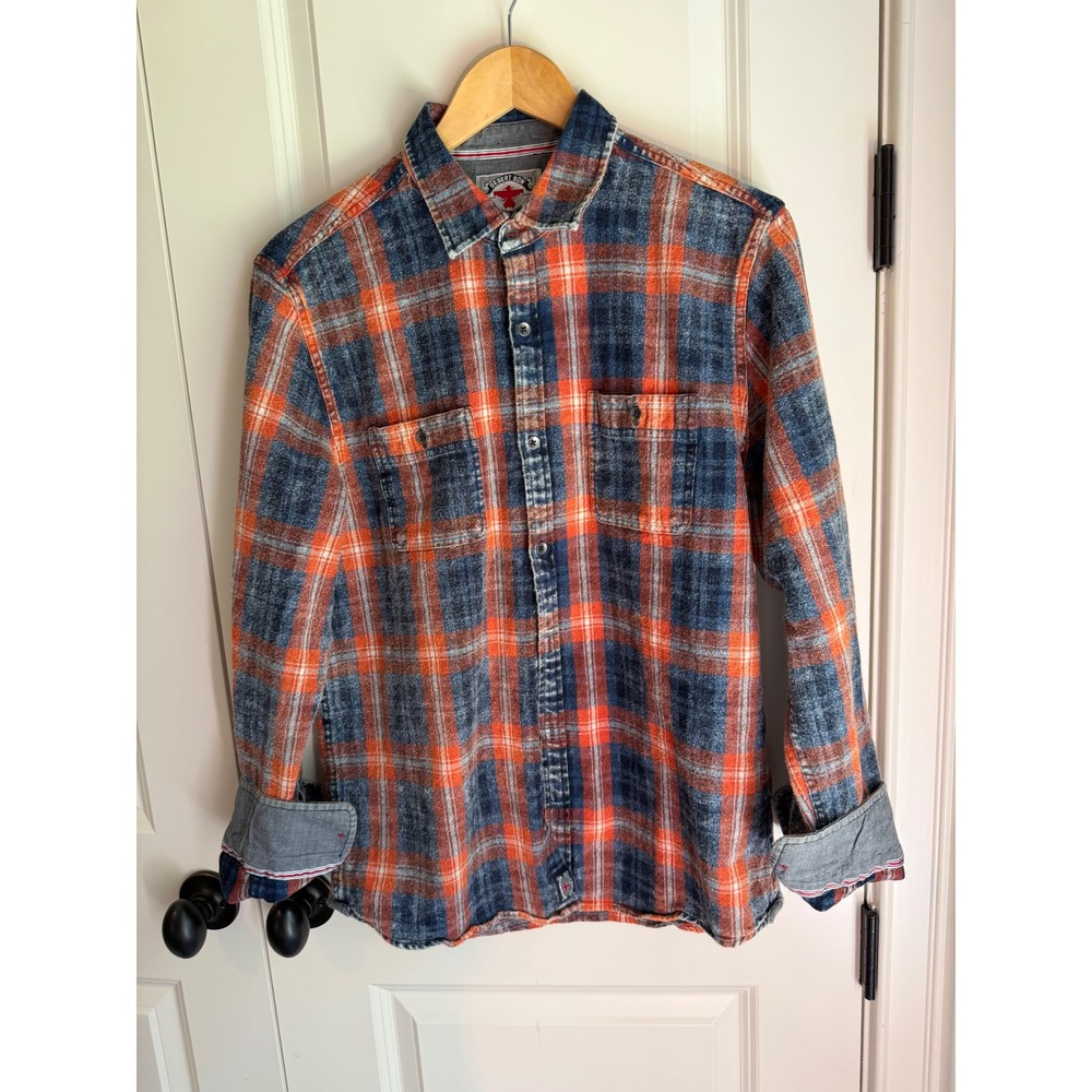 Flag & Anthem Desert Son Men's Plaid Button-Down Shirt-Blue & Orange-Size Medium - Picture 3 of 7